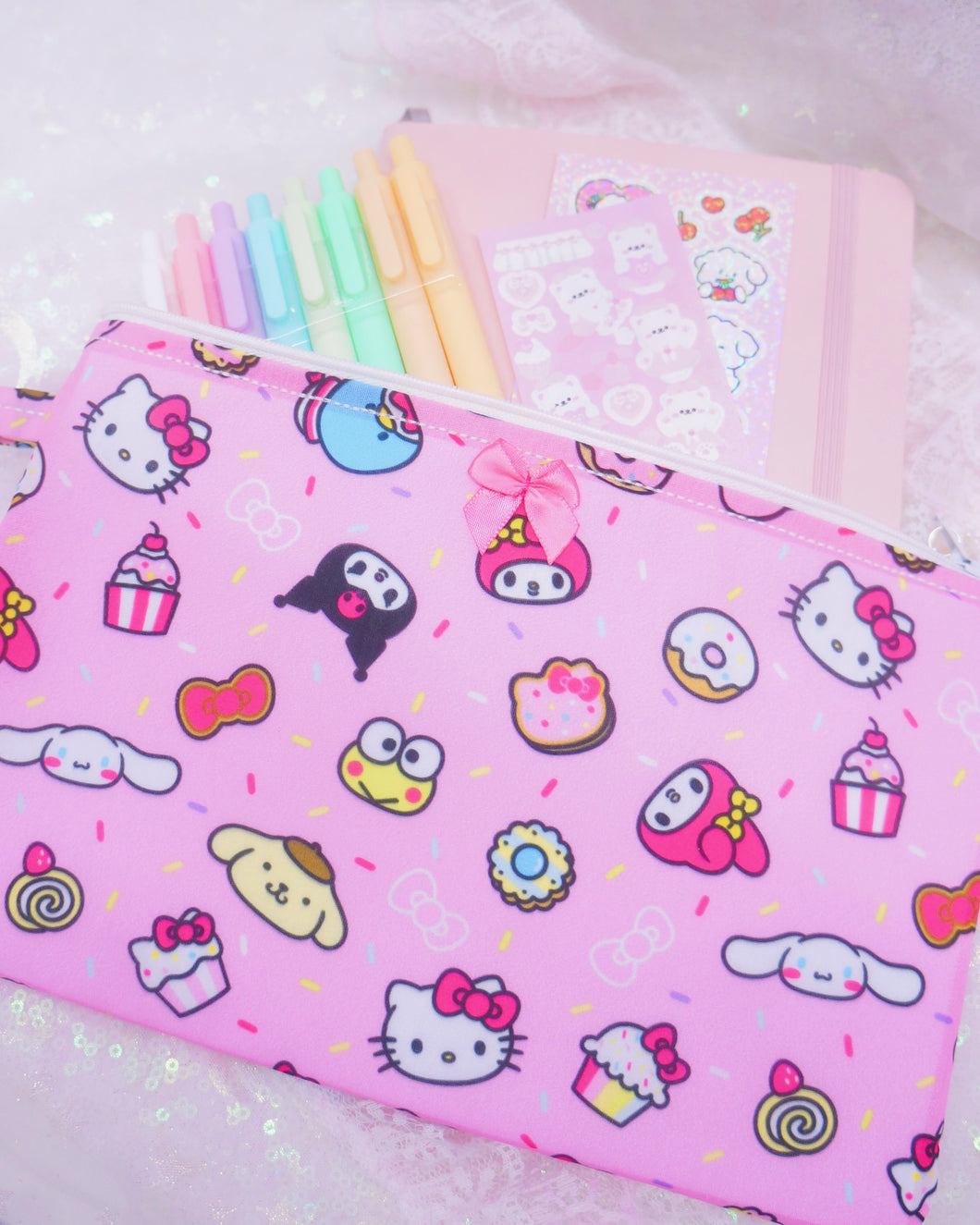 Kawaii Pink Sweet Characters Flat Pouch Bag