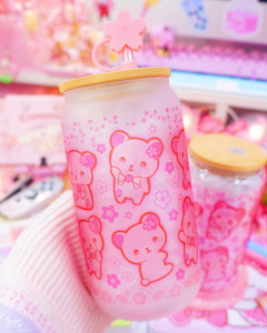 Pink Kuma Sakura Glasscan Cup 16oz [Made to Order]