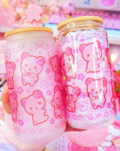 Pink Kuma Sakura Glasscan Cup 16oz [Made to Order]