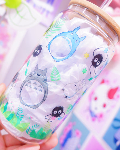 Totoro and Soots Glass Can 16oz