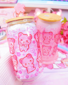 Pink Kuma Sakura Glasscan Cup 16oz [Made to Order]