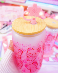 Pink Kuma Sakura Glasscan Cup 16oz [Made to Order]