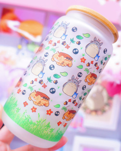Totoro & Cat Bus Glass Can 16oz