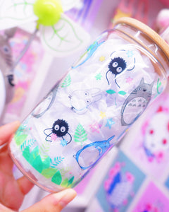 Totoro and Soots Glass Can 16oz