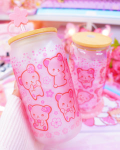 Pink Kuma Sakura Glasscan Cup 16oz [Made to Order]