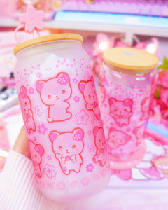 Pink Kuma Sakura Glasscan Cup 16oz [Made to Order]